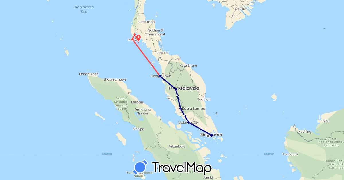 TravelMap itinerary: driving, hiking in Malaysia, Singapore, Thailand (Asia)